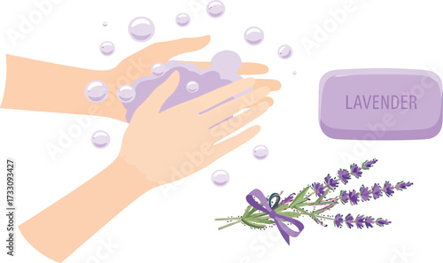 Cleanse and refresh with soothing lavender soap and bubbles, promoting hygiene and self-care moments