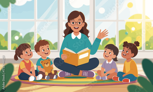 Story Time with Teacher: A Colorful Classroom Illustration