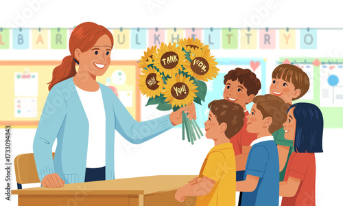Teacher Appreciation Day: Students Present Flowers to Teacher