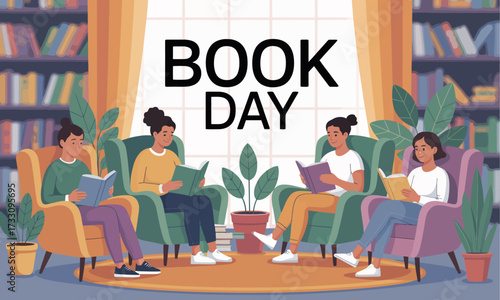 Book Day Celebration: Readers in a Cozy Library Setting