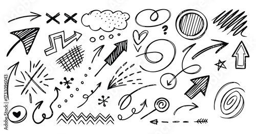 Hand-Drawn Retro Arrows and Doodle Set Illustration