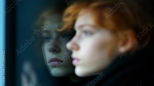 Reflective Woman Looking Out Window