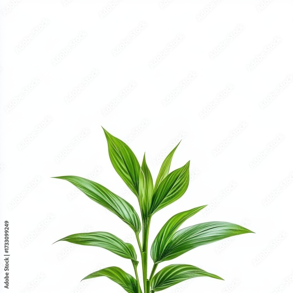 Obraz premium Elegant Green Leafy Plant on White Background for Home Decor