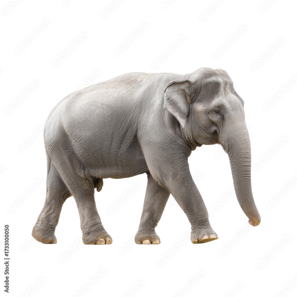Naklejka premium Majestic Asian Elephant Walking Gracefully in Natural Habitat with Soft Lighting and Detailed Texture