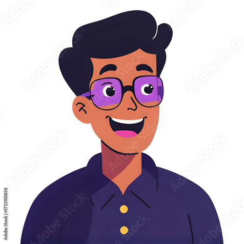 Illustration of a man with glasses and a happy expression