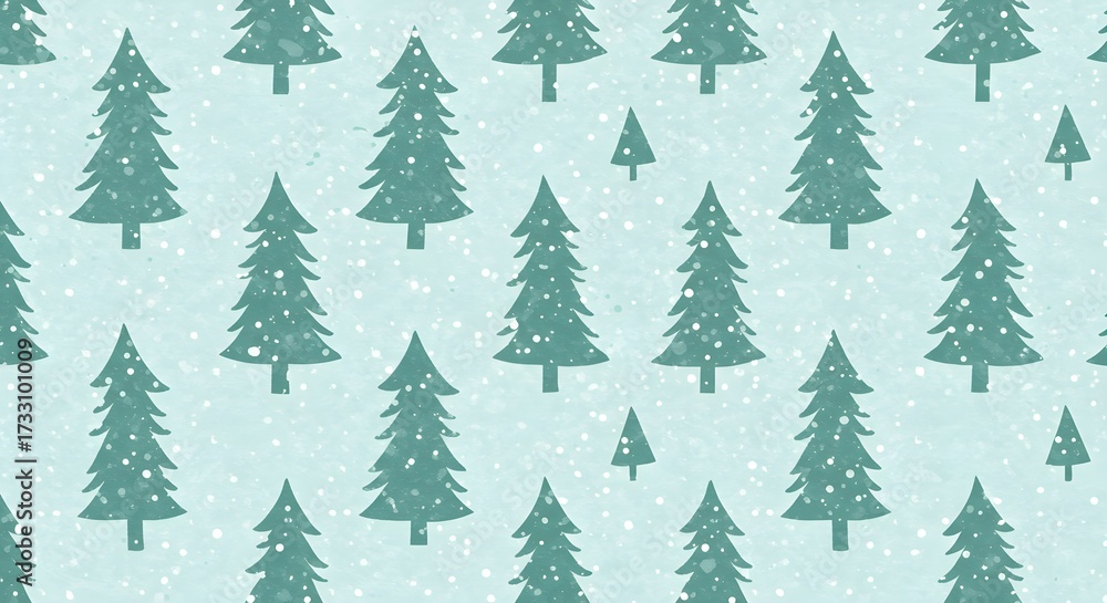 Obraz premium Seamless pattern of evergreen trees on light blue background for design