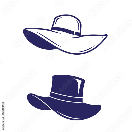 Stylized illustration of two elegant hats isolated on a white background in vector format