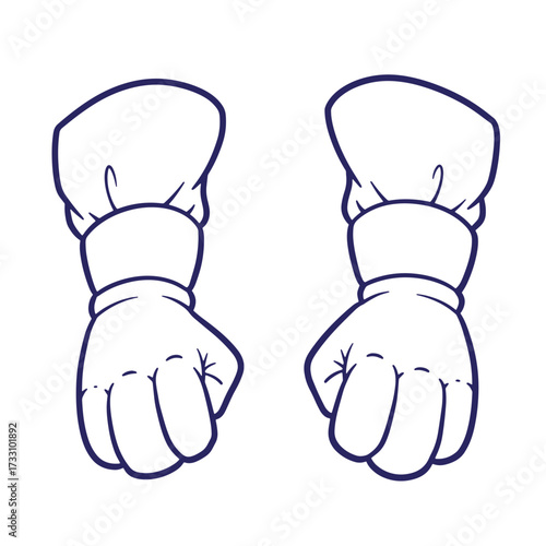 Two cartoon chef hands wearing chef's hats and uniform cuff gesturing forward