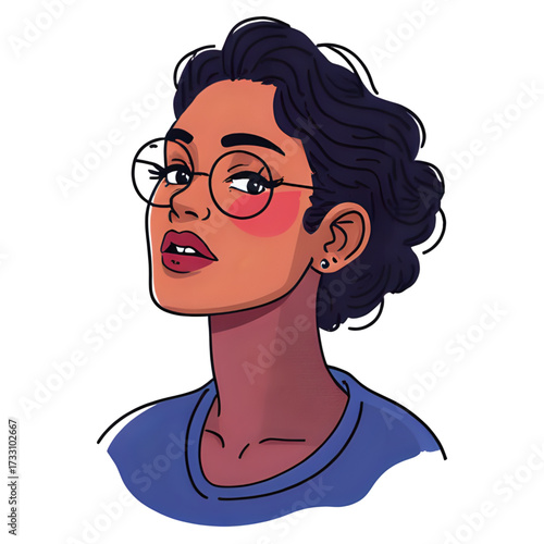 Illustration of a woman with glasses and short dark hair