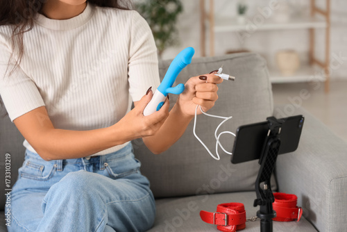 Female blogger with vibrato...