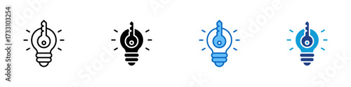 Key Solution Multiple Style Icon Design Vector - Light bulb with a key inside, symbolizing solution, problem solving, and innovation
