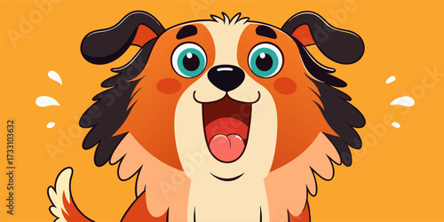 Joyful Cartoon Dog Character with Energetic Smile Vector Illustration on Orange Background