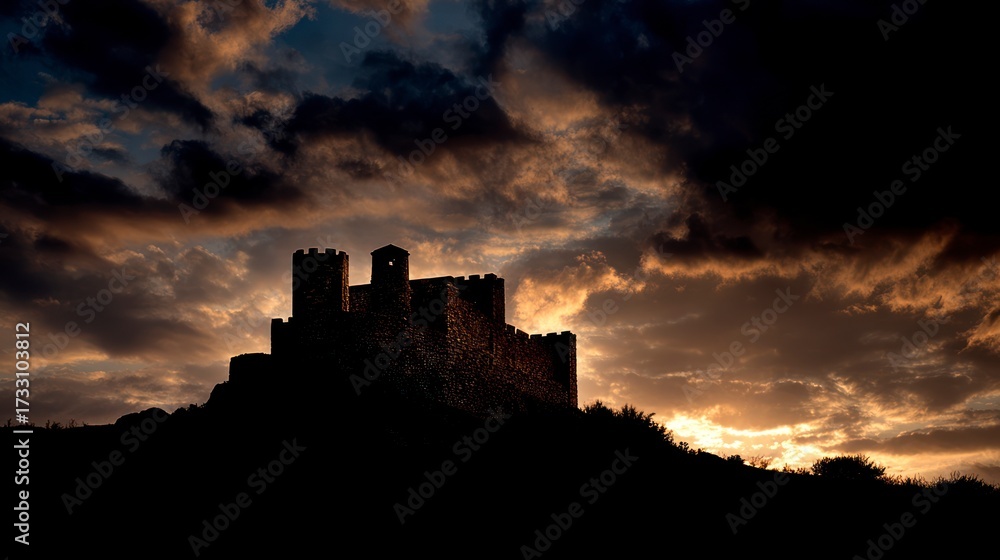 Obraz premium Silhouette castle dramatic sky