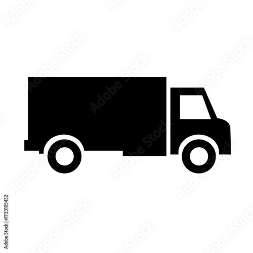 Black and white illustration of a delivery truck in profile.