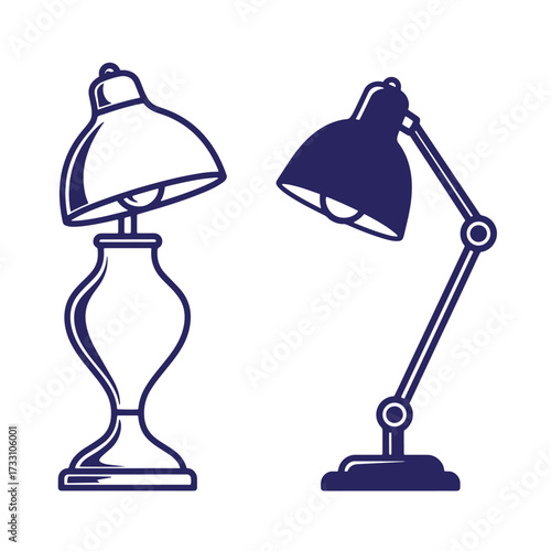 Two stylish and decorative desk lamps in a simple flat outline design