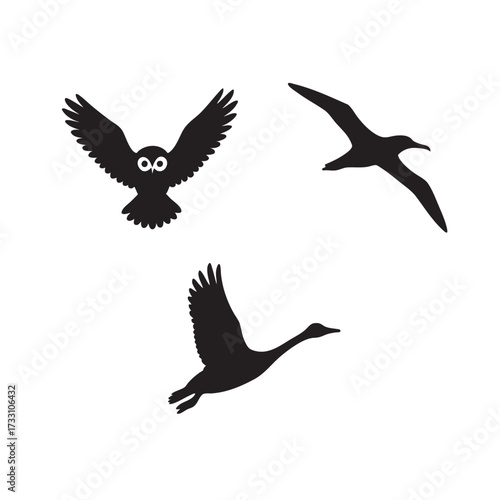 Black flying eagle vector silhouette illustration with wings