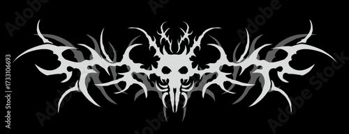 Tribal skull ornament vector in gothic style, symmetrical aggressive design for tattoo, metal logo, and dark fashion graphic art.