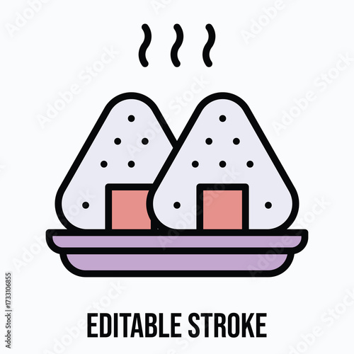 Japanese Rice Balls Onigiri Pair Isolated Vector Lineal Color Style Icon, Editable Stroke.

Tags: