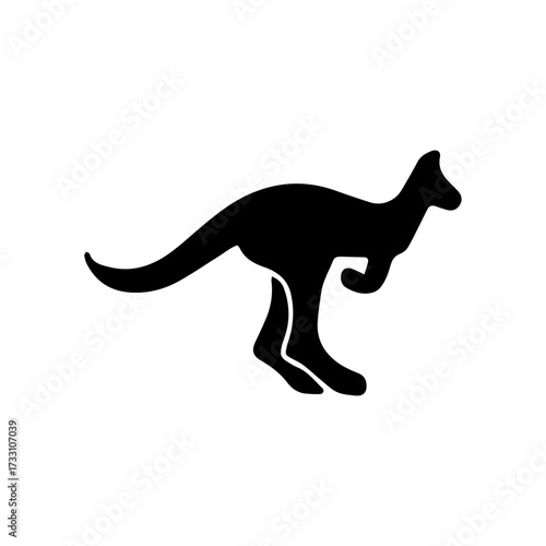 Silhouette of a kangaroo mid-leap, a symbol of Australia's unique wildlife, on a clean white backdrop