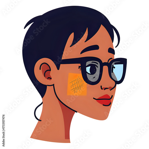 Illustration of a woman with glasses and a sticky note