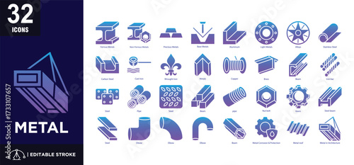 Metal glyph gradient icon set