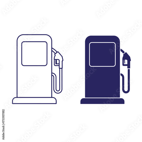 Vector illustration of a gas pump in two styles outline and filled isolated on white