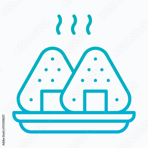 Rice Balls (Onigiri) on Plate Isolated Vector Lineal Gradient Icon