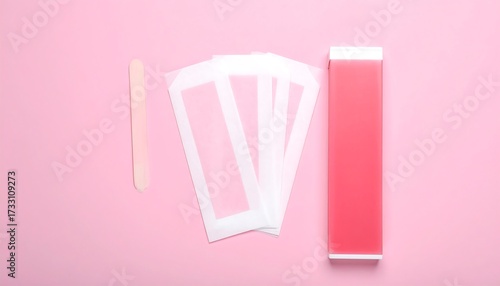 Wallpaper Mural An overhead shot displays depilation tools wax strips, a pink block of wax, and a wooden spatula, arranged on a solid pink surface Torontodigital.ca