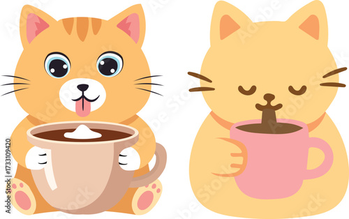 Set of cute cats in flat style, cute cartoon cats, Cute cartoon smile kitten, cute smiling cartoon cat