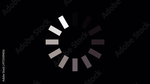 Loading circle icon animation on black background. Animated spinning load icon with alpha layer transparent background.