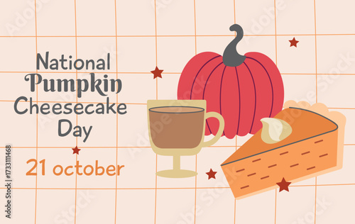 National Pumpkin Cheescake Day on 21 october card banner invitation poster