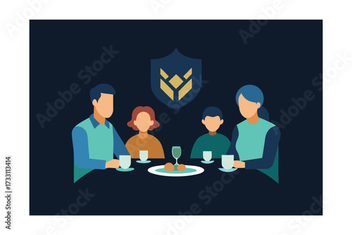 family in the restaurant vector people illustration design icon logo 