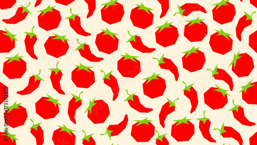 Chilli And Tomato Hot Spicy Ingredient Vector 16:9 Background