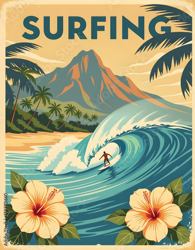 Hawaiian Surfer Vintage Poster