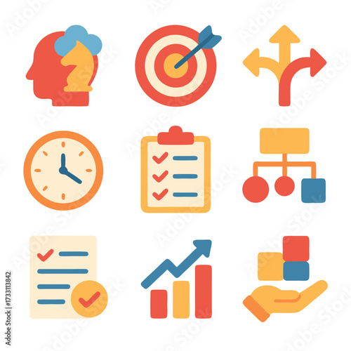 Demonstrating achieving strategic business goals through management and future forecasting. Suitable for business planning presentations and publications.