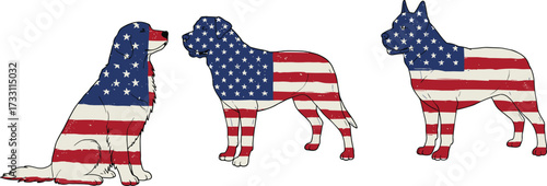 American flag dog illustration vector with patriotic pet silhouette design, USA independence day artwork, animal drawing for celebration, decoration theme