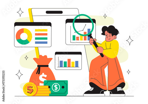 Personal Finance Management Apps Illustration Featuring Financial Planning App for Earnings,Expenses Control, Budget Planning, and Cost Optimization