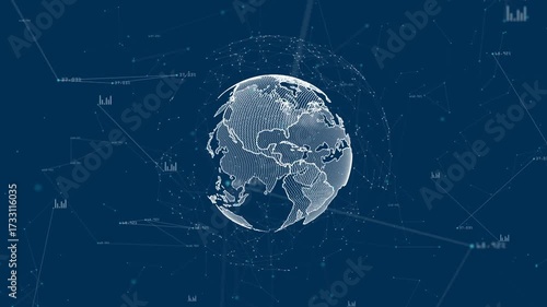 Rotating Earth plexus networking, global data, futuristic visualization of connection, communication, technology, artificial intelligence, blockchain system