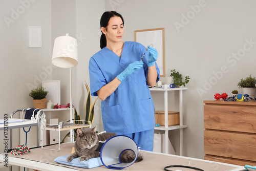 Female veterinarian with va...