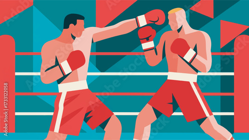 Illustration Of Two Boxers Competing Vector Design Template