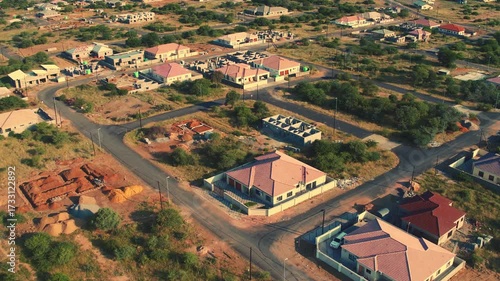 aerial view Gaborone ,residential neighborhood with green vegetation, plot and streets