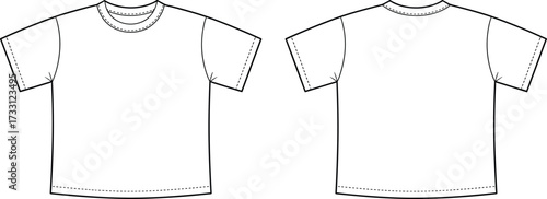 Classic unisex crew neck short sleeve T shirt plain basic top technical flat CAD fashion garment vector illustration front and back view
