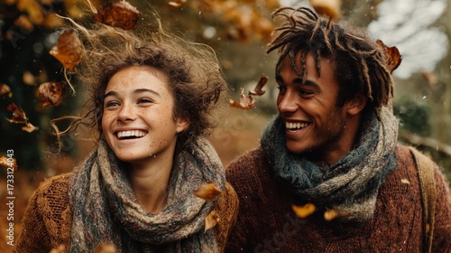 Happy Couple Enjoying Autumn Outdoors