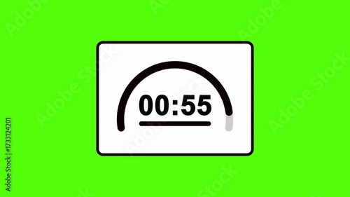 1 minute timer with progress bar on green screen, 1 minute countdown timer animation, time limit of 60 seconds.