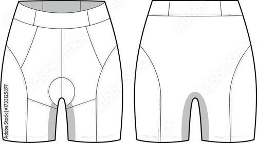 Professional cycling shorts technical fashion template cad drawing flat vector illustration for sportswear design, athletic apparel pattern, sewing guide reference