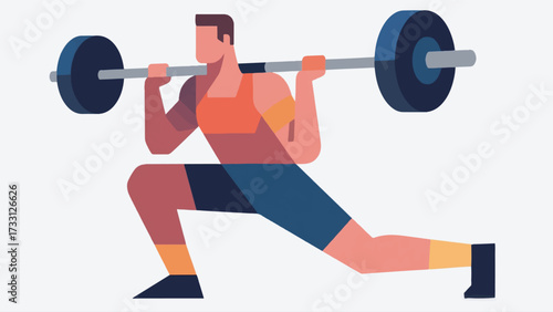 Illustration Of A Man In Sportswear Doing Squats While Carrying A Barbell Vector Design Template