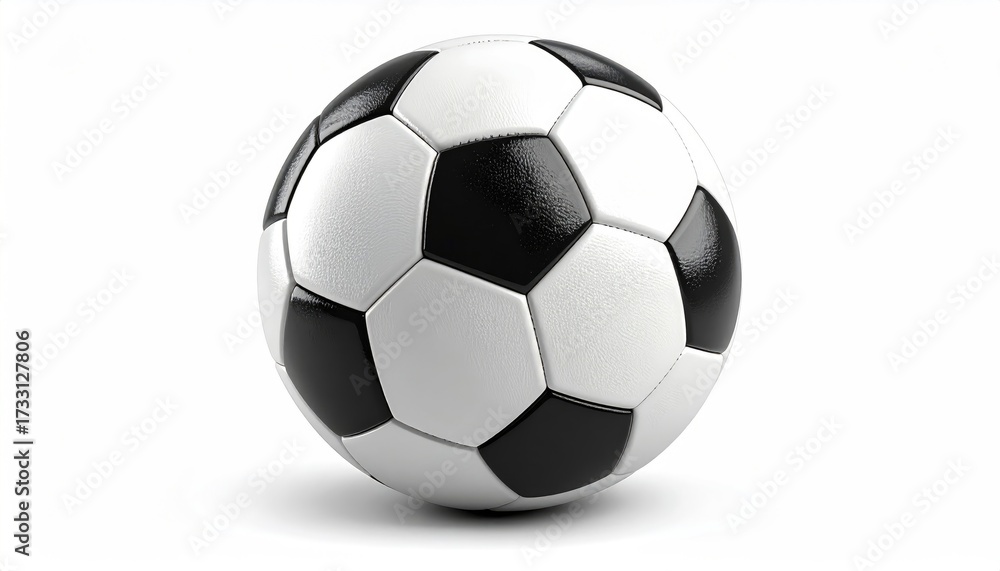 Obraz premium A classic black and white sphere with pentagons and hexagons, slightly shadowed