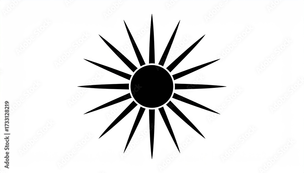 Obraz premium A black circle with multiple outward black triangular points on a white background