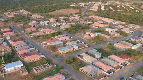 aerial view Gaborone ,residential neighborhood with green vegetation, plot and streets