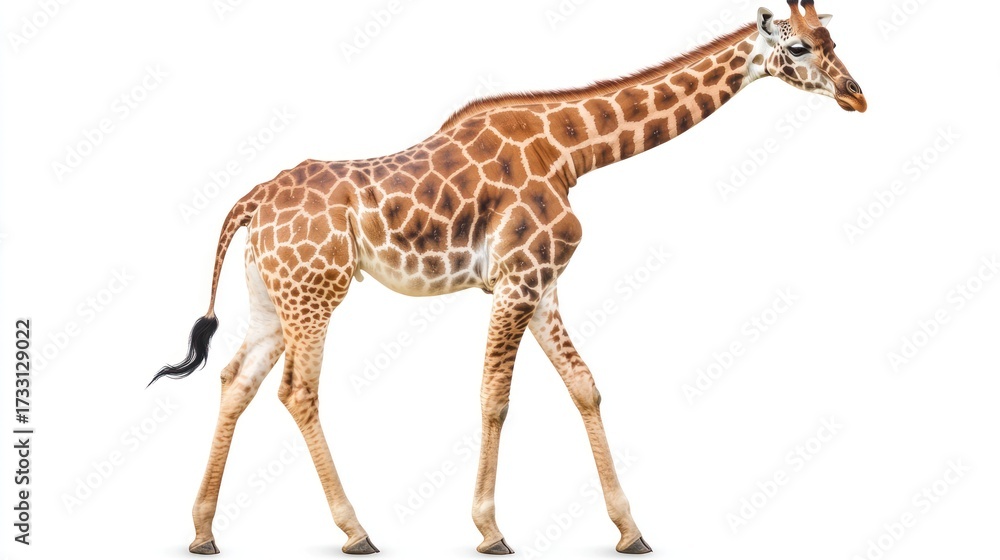 Fototapeta premium Tall giraffe walking against white background wildlife animal illustration